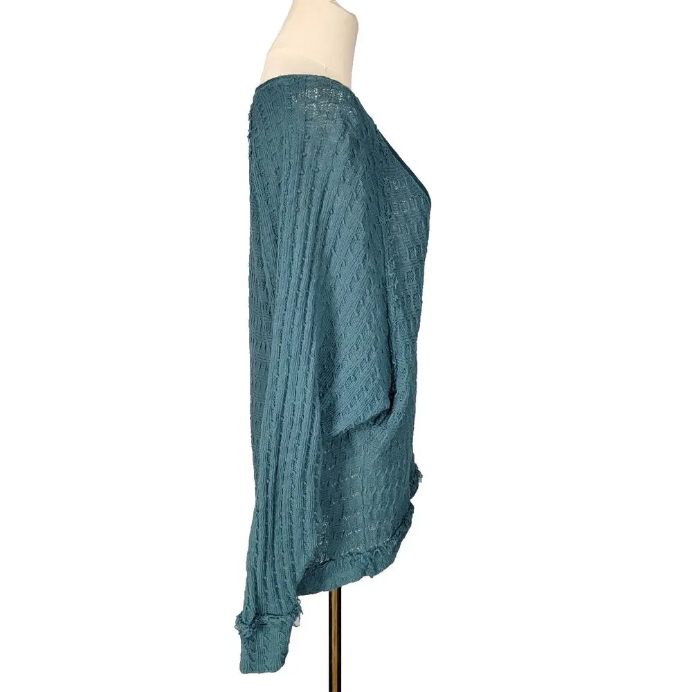 Free People We The Free Thien's Hacci Long Sleeve Sweater Teal Green Knit Y2K XS